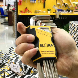 Elora 159SKU extra-long ball end hex keys ensure reach in restricted spaces where conventional tools cannot operate effectively.