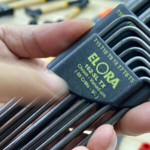 ELORA 162S-LTX long type TORX® key set is manufactured entirely in Germany, ensuring high-precision production standards, consistent material properties, and strict dimensional control across all pieces.