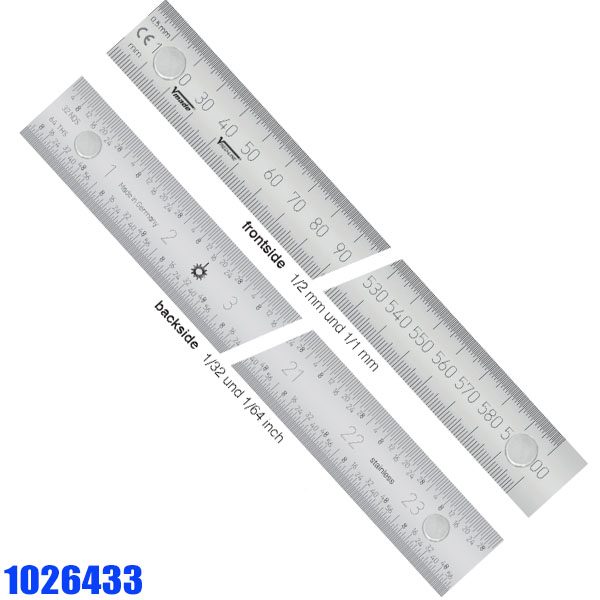 1026433 Stainless Steel Rules, with magnetic inserts, reading from left to right