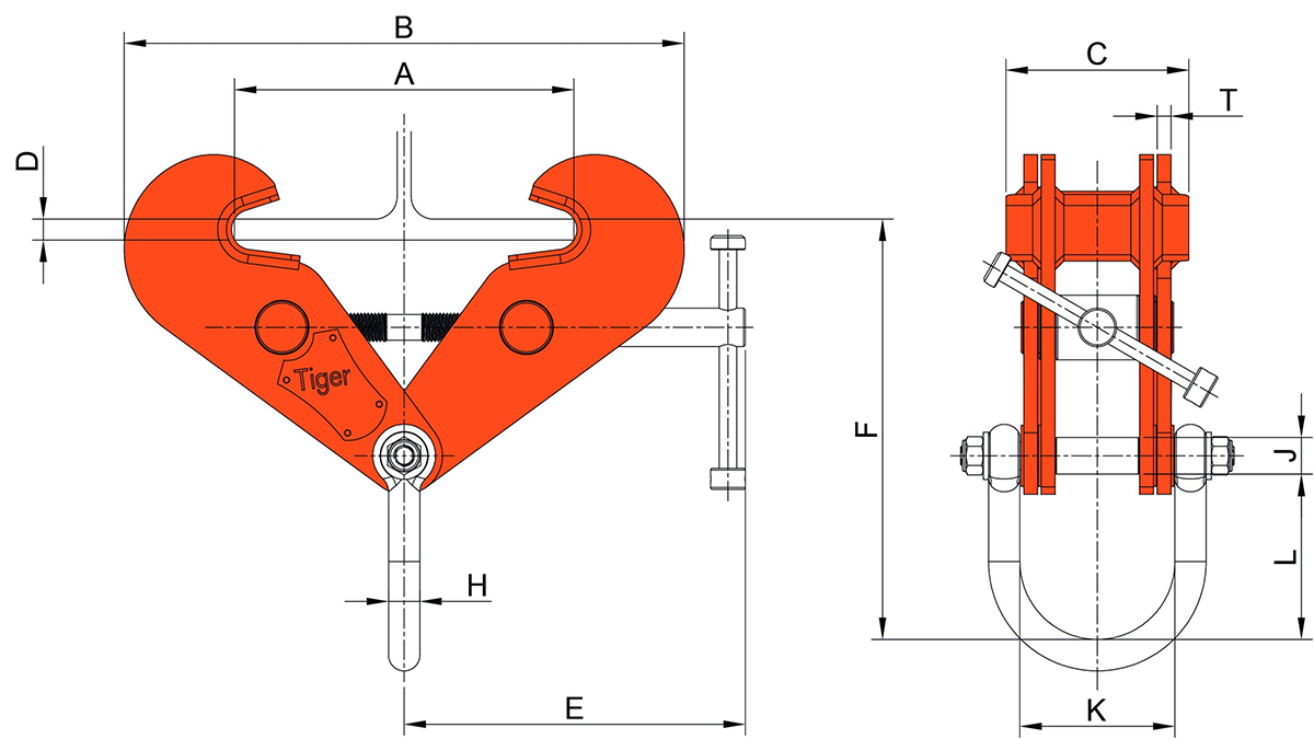 BCF Fixed Jaw Beam Clamp with Shackle_1-6tons, Tiger Lifting