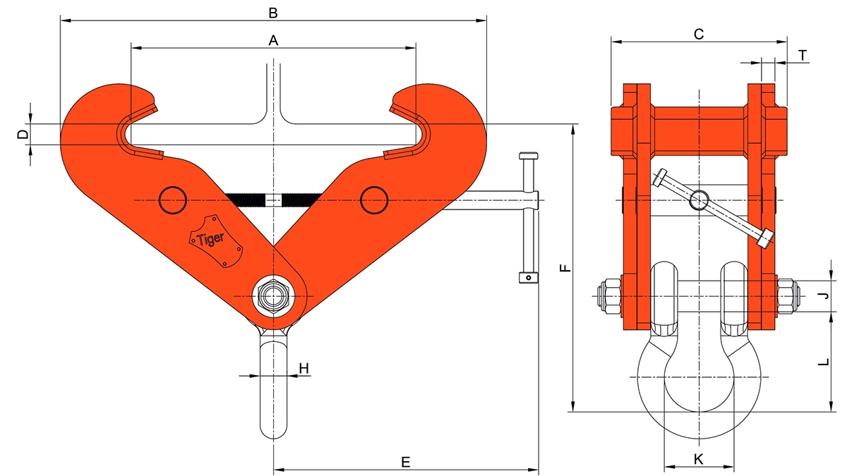 BCF Fixed Jaw Beam Clamp with Shackle_10tons, Tiger Lifting