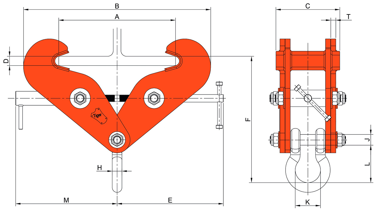 BCF Fixed Jaw Beam Clamp with Shackle_15-20tons, Tiger Lifting