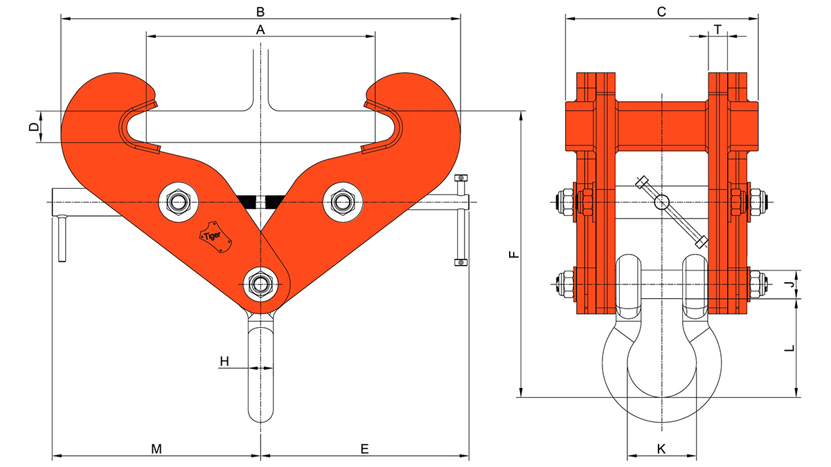 BCF Fixed Jaw Beam Clamp with Shackle_30tons, Tiger Lifting