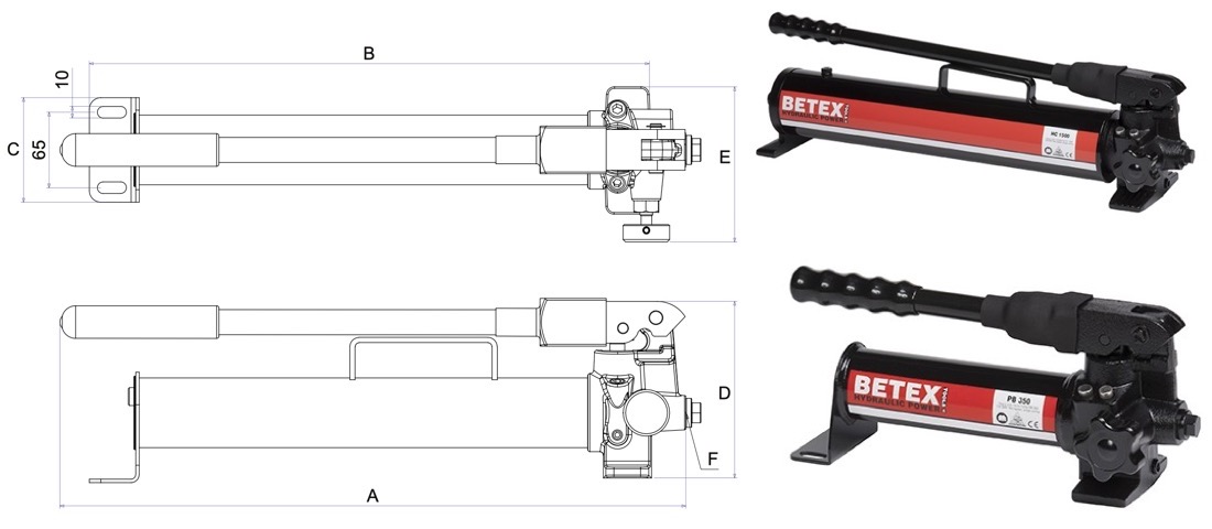 hydraulic Steel hand pump BETEX PB Series dimensions