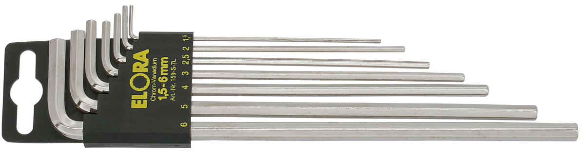 Hexagon key set ELORA 159S, Extra long. Made in Germany