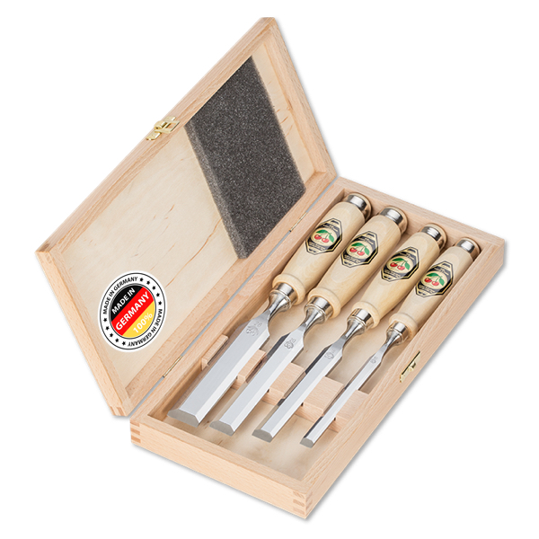 Firmer Chisel Set 4pcs with hornbeam handles in wooden box
