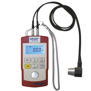 The ultrasonic thickness gauge is a durable, user-friendly device with a polyamide housing, LCD display, automatic calibration, and data storage. It is suitable for measuring the thickness of various materials in different industries. VOGEL Germany.