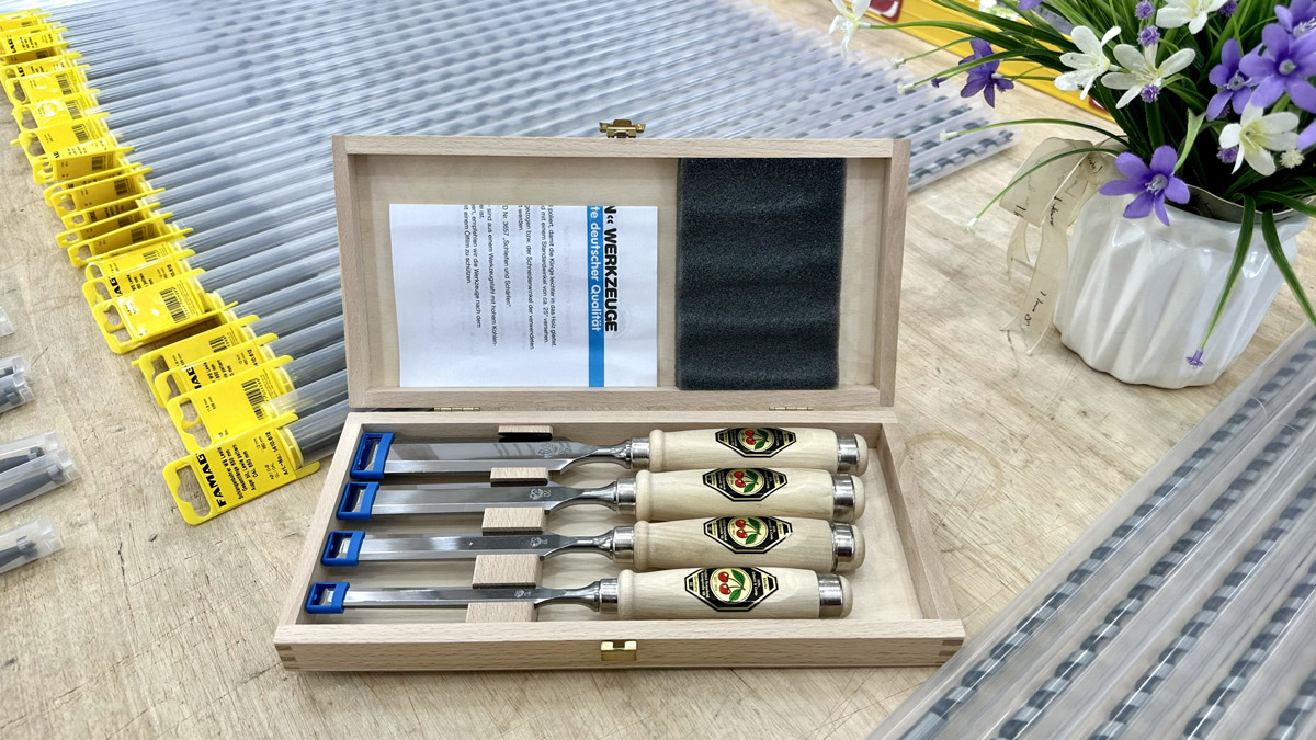 Firmer Chisel Set 4pcs with hornbeam handles in wooden box