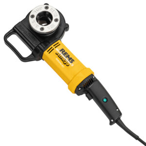 REMS Amigo Electric Die Stock operates without a vice, stabilized by angular clamping spindle support bracket.