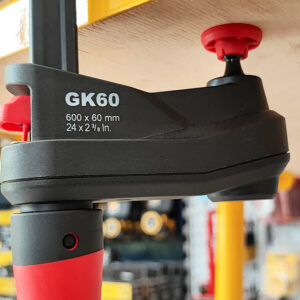 BESSEY GK gear-driven F-style wood clamp resists wear and impact through high-frequency hardened steel construction.