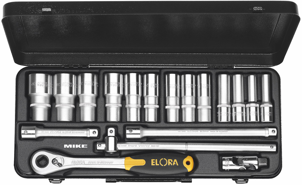 Socket set ELORA 770-LTI, 18 pcs, square drive 1/2 inch
