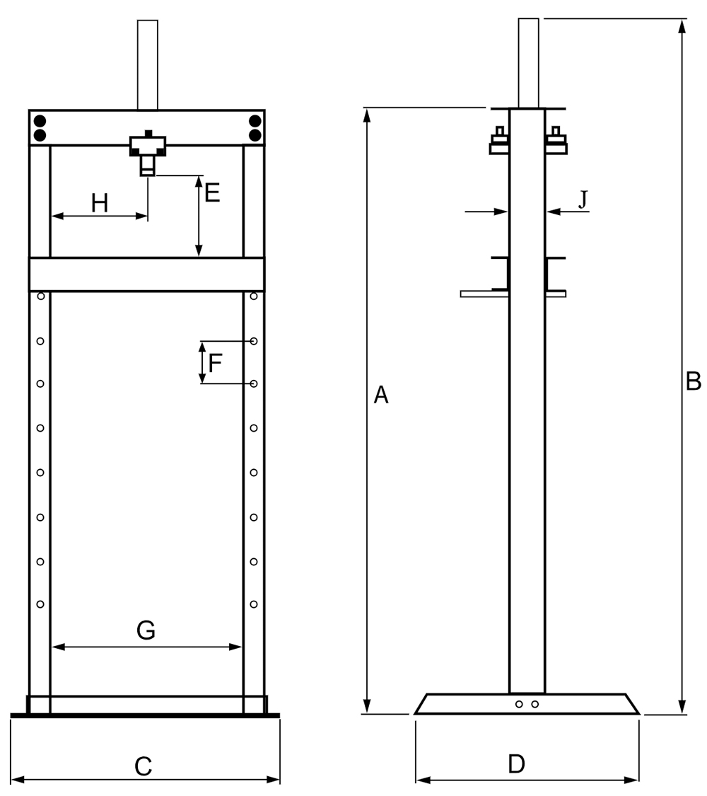 BETEX WSP 10-ton presses with steel frame, adjustable bed, movable cylinder, and precise force gauge.