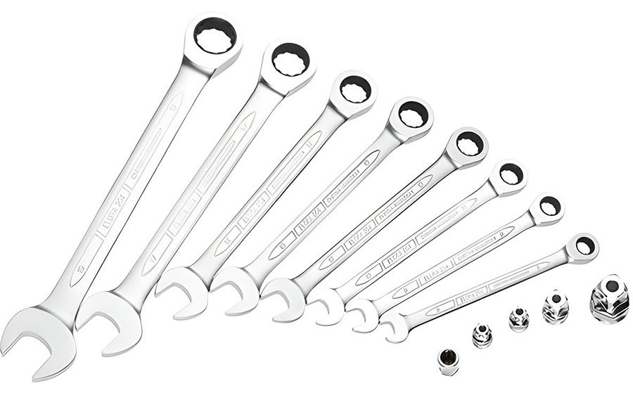 Combination spanner set ELORA 204S-8AF, ring ratchet Imperial